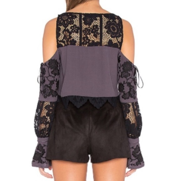 For Love & Lemons Cecilia Crop Top Cold Shoulder Purple/Black Lace Size XS - Picture 3 of 13